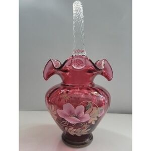 BILL FENTON LEGACY COLLECTION 95TH YEAR HAND PAINTED SIGNED CRANBERRY BASKET